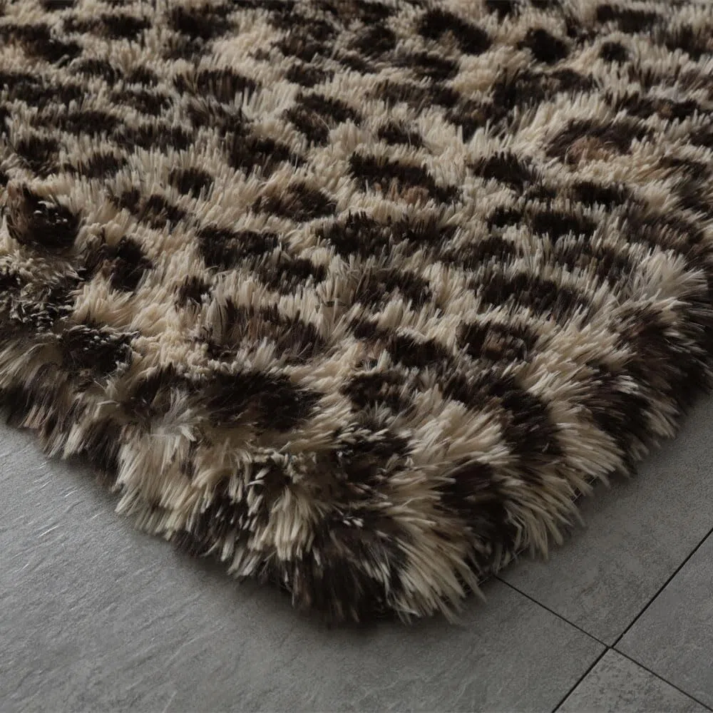 Tappeto per soggiorno, stampa leopardata beige, 80 x 200 cm, spesso e morbido, a pelo lungo, per interni, soggiorno, camera da letto e corridoio, lavabile a mano, resistente allo sbiadimento