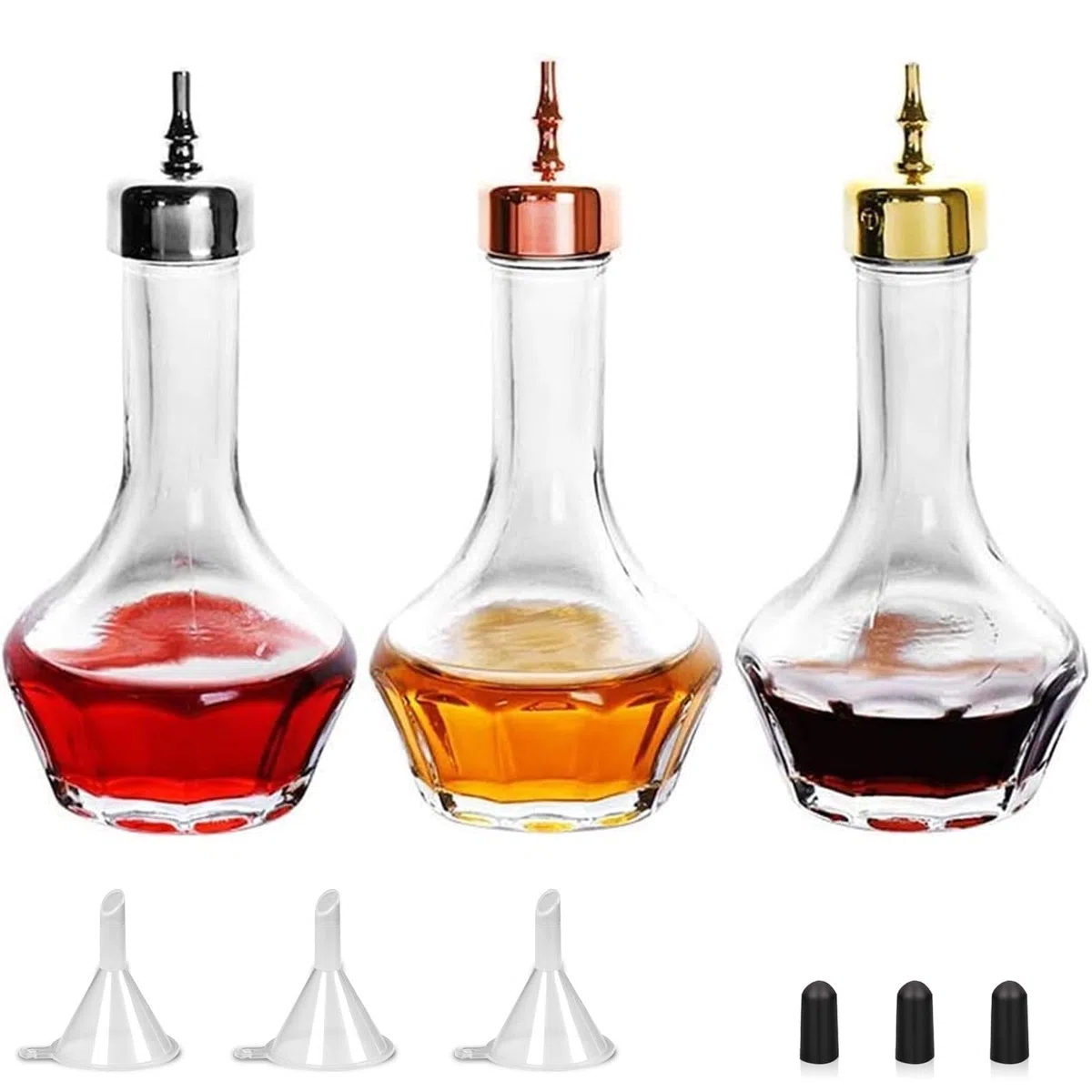 SuproBarware Bitters - Set di 3 bottiglie da cruscotto in vetro con piano cruscotto, strumento professionale per cocktail, ideale per barista, bar