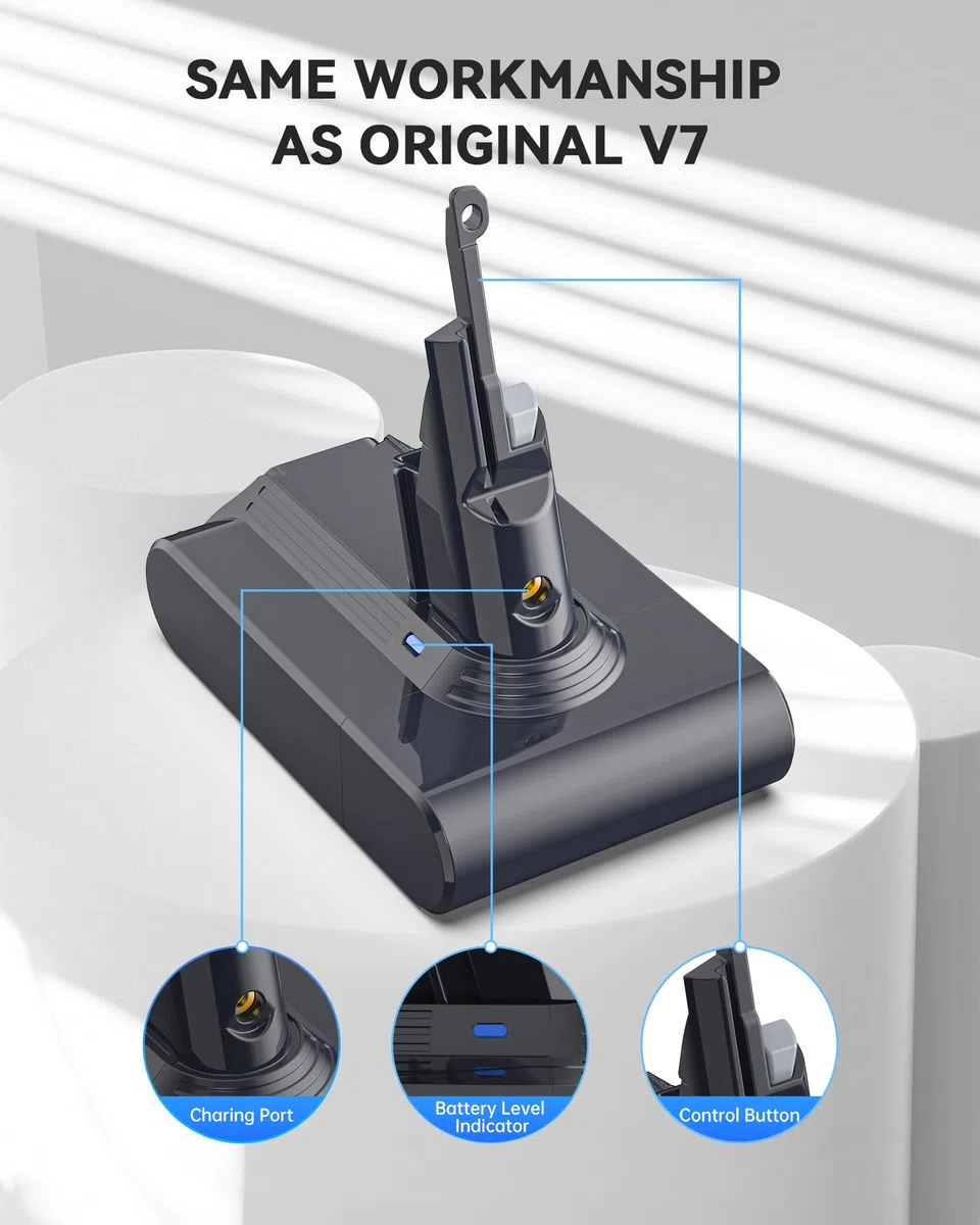 Morpilot Batteria di Ricambio per V7, 8000mAh Batteria per Dyson V7, Adatto per Motorhead Animal Trigger Pro Fluffy Mattress Absolute Aspirapolvere con 3 Filtri