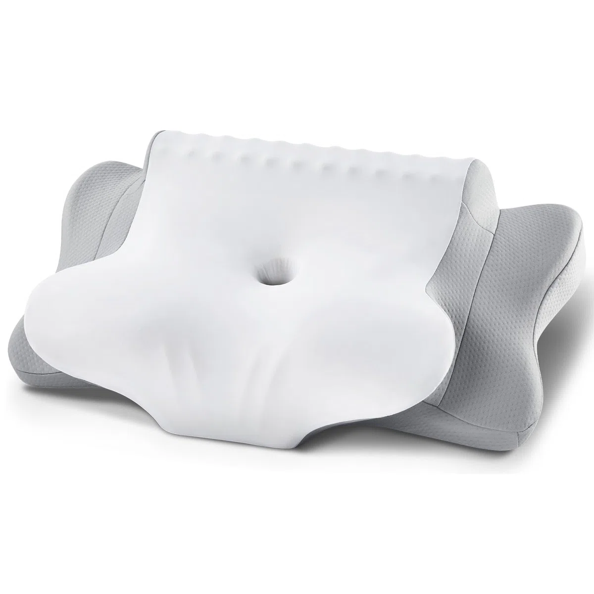 Cuscino Cervicale Memory Foam, Cuscino Ortopedico per Dormire con Supporto per Collo e Spalle, Doppia Altezza 10/13 cm, Federa Traspirante Sfoderabile Lavabile, 64x39 cm, Grigio Chiaro