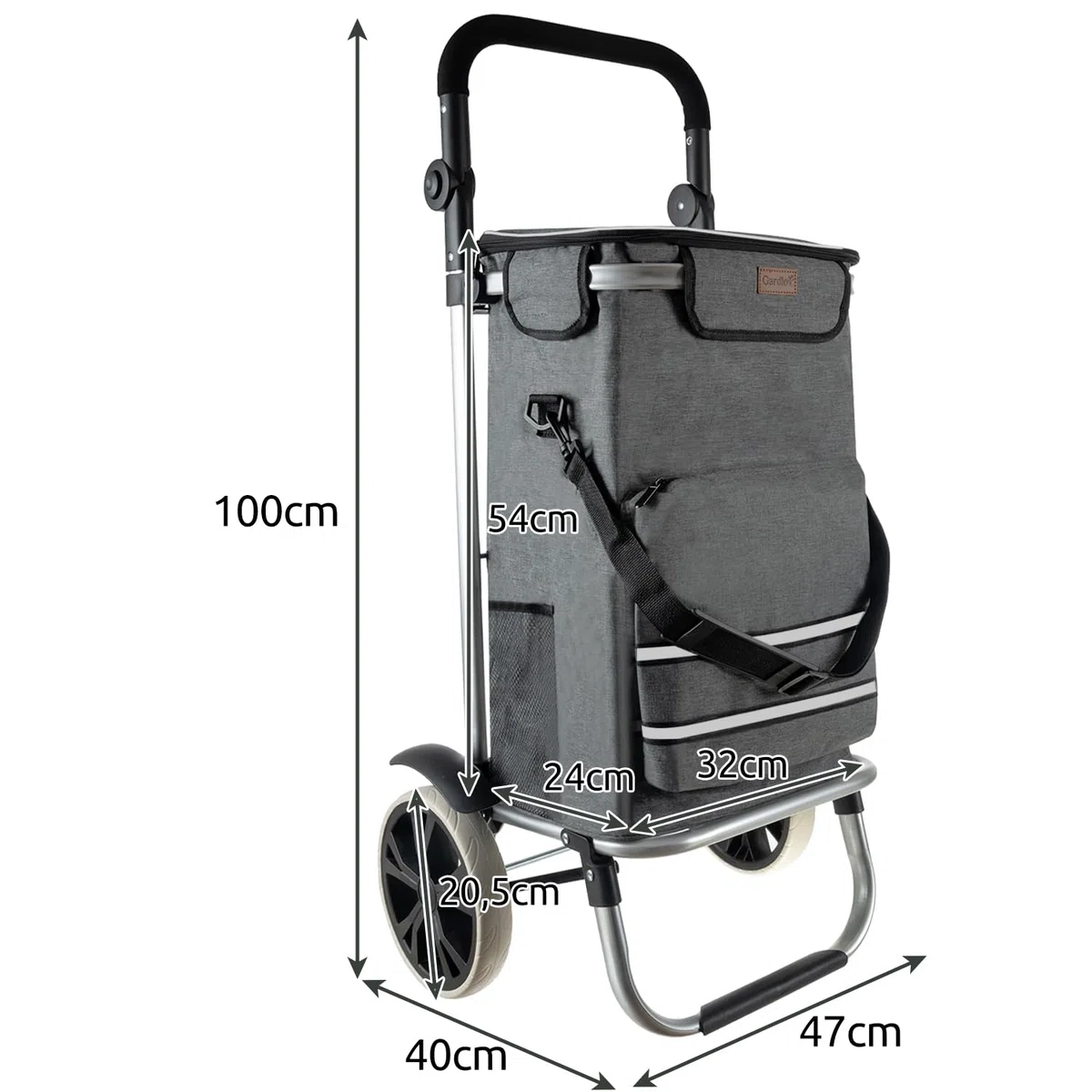 Trolley per la spesa con ruote e vano frigorifero, carrello della spesa, pieghevole, supermercato settimanale, grigio 23187