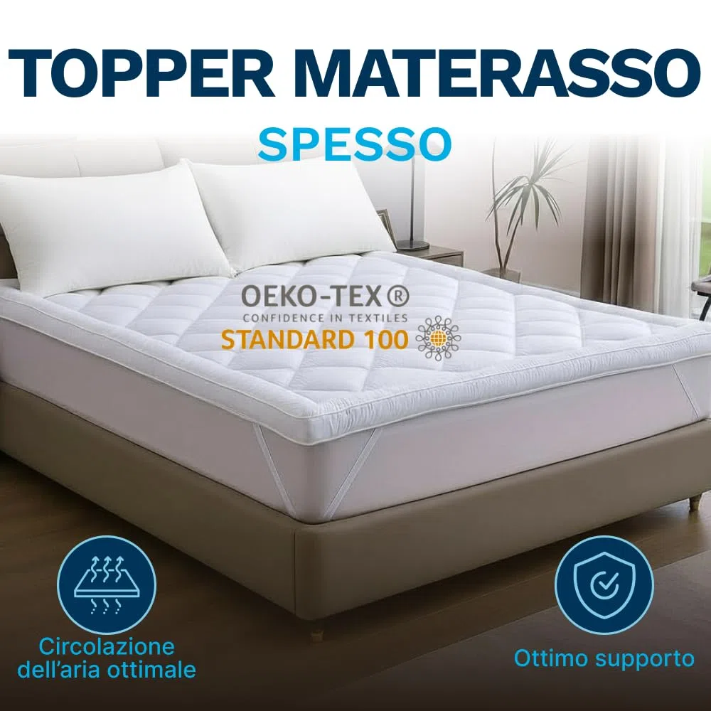 Coprimaterasso Topper Singolo 140x190 cm, Topper Materasso Memory Foam con Imbottitura 800g, Mattress Topper Traspirante Ipoallergenico Antiacaro con Elastici Antiscivolo per Letto Singolo 2 Persona
