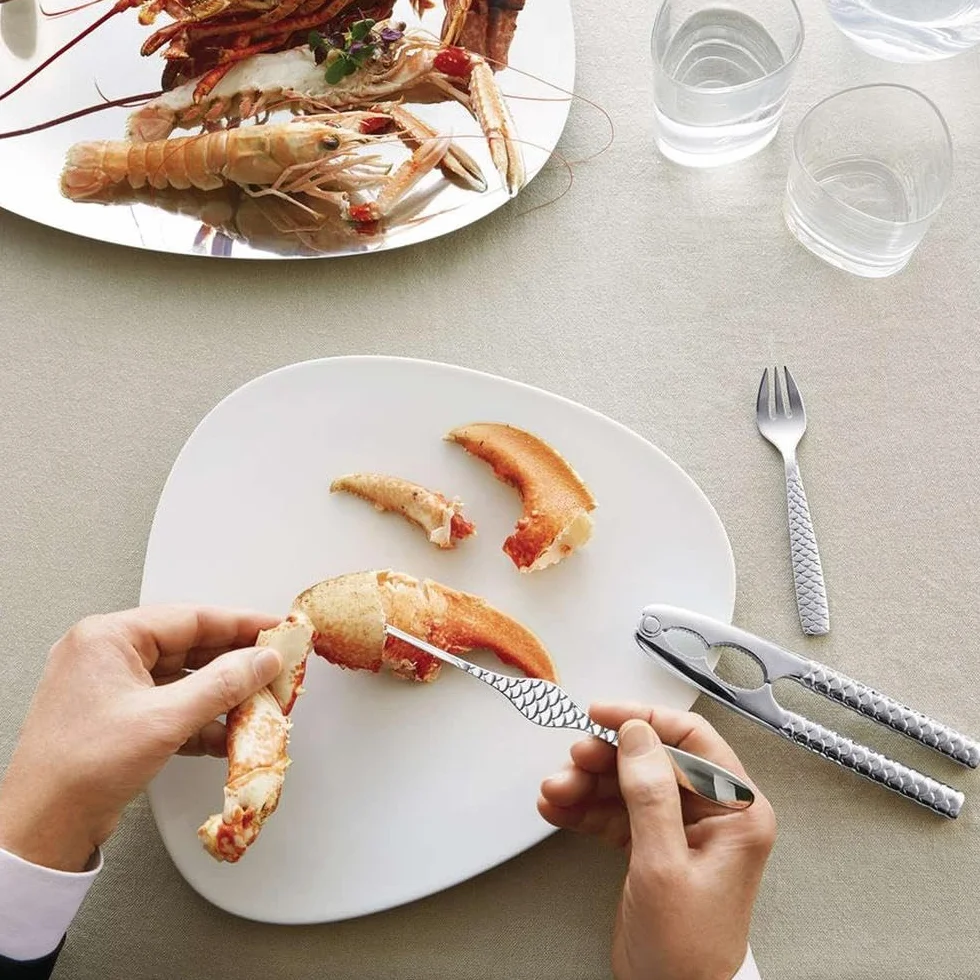 Alessi FM23/43S4 Colombina Fish, Set di Quattro Forchettine per Crostacei in Acciaio Inossidabile 18/10, Colore: Argento, bambú, Finitura Lucida, 4 unità