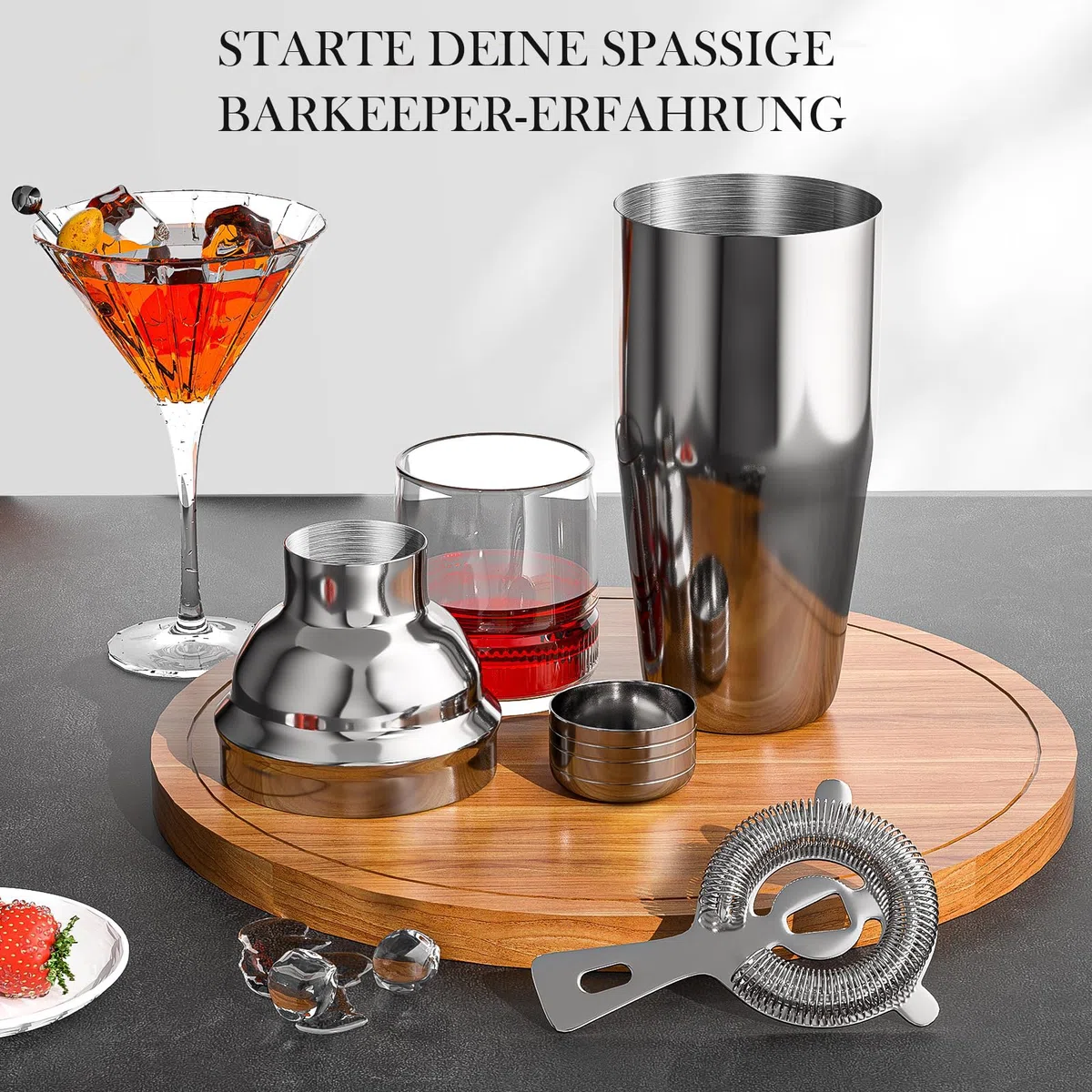 Set shaker per cocktail, kit da barman in acciaio inox con schede di ricette e accessori, ideale per casa, bar e feste (15 pezzi)