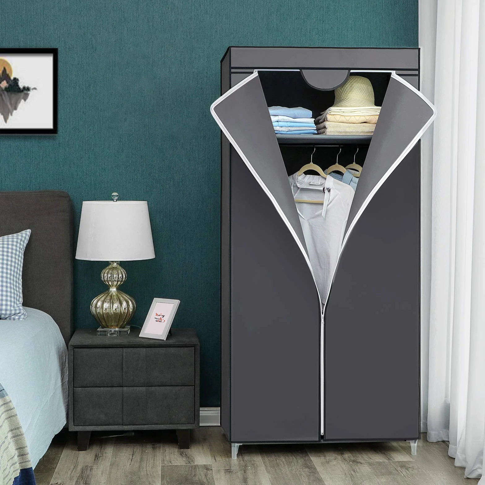 SONGMICS Armadio in tessuto, armadio pieghevole con asta di sospensione, armadio semplice, organizer per giocattoli, scarpe, borse, soggiorno, camera da letto, guardaroba, 75 x 45 x 160 cm, grigio