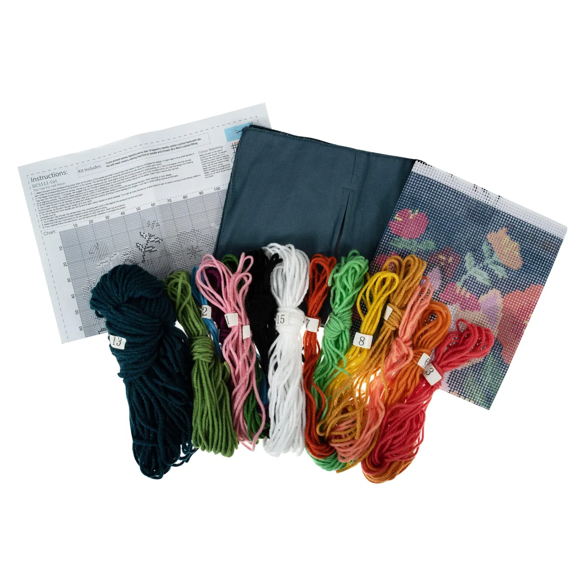 Trimits Kit per cuscino a punto croce, cuscino posteriore incluso, tela prestampata, filo e ago inclusi 40 x 40 cm, gatto