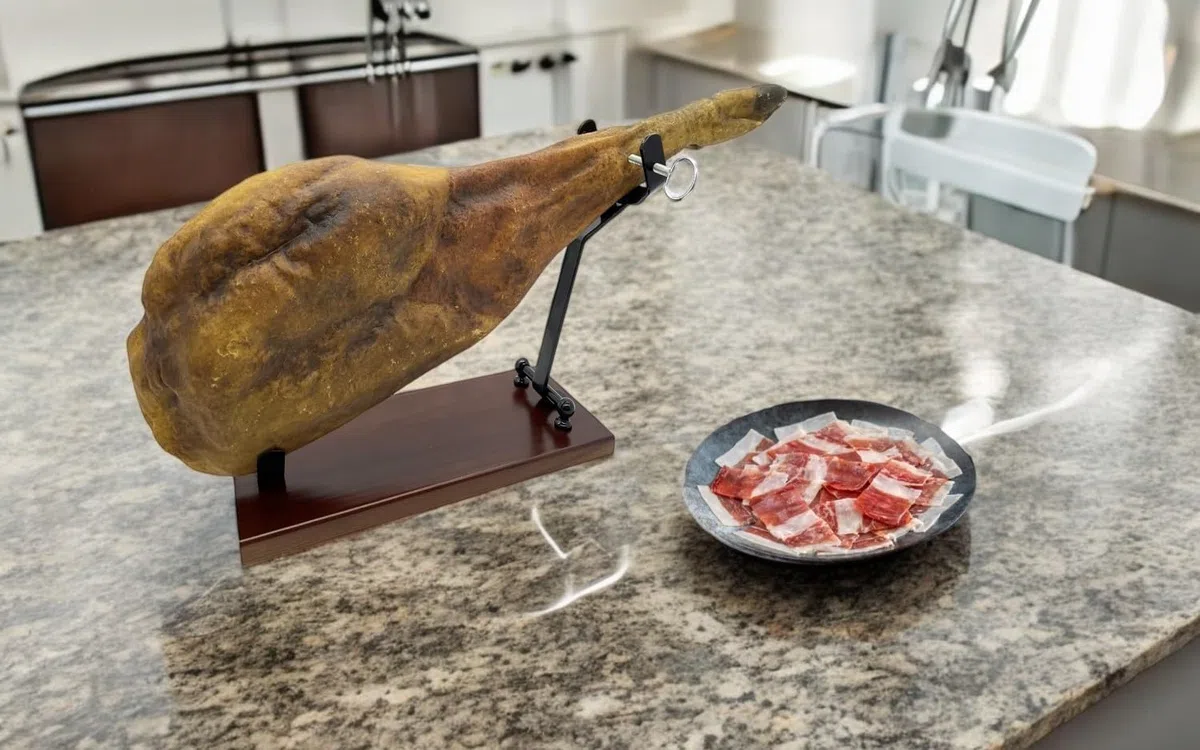 FERRETERIA LEPANTO Prosciutto pieghevole Eco, supporto prosciutto per prosciutto e palette, prosciutto per uso domestico e ristoranti (set nero)