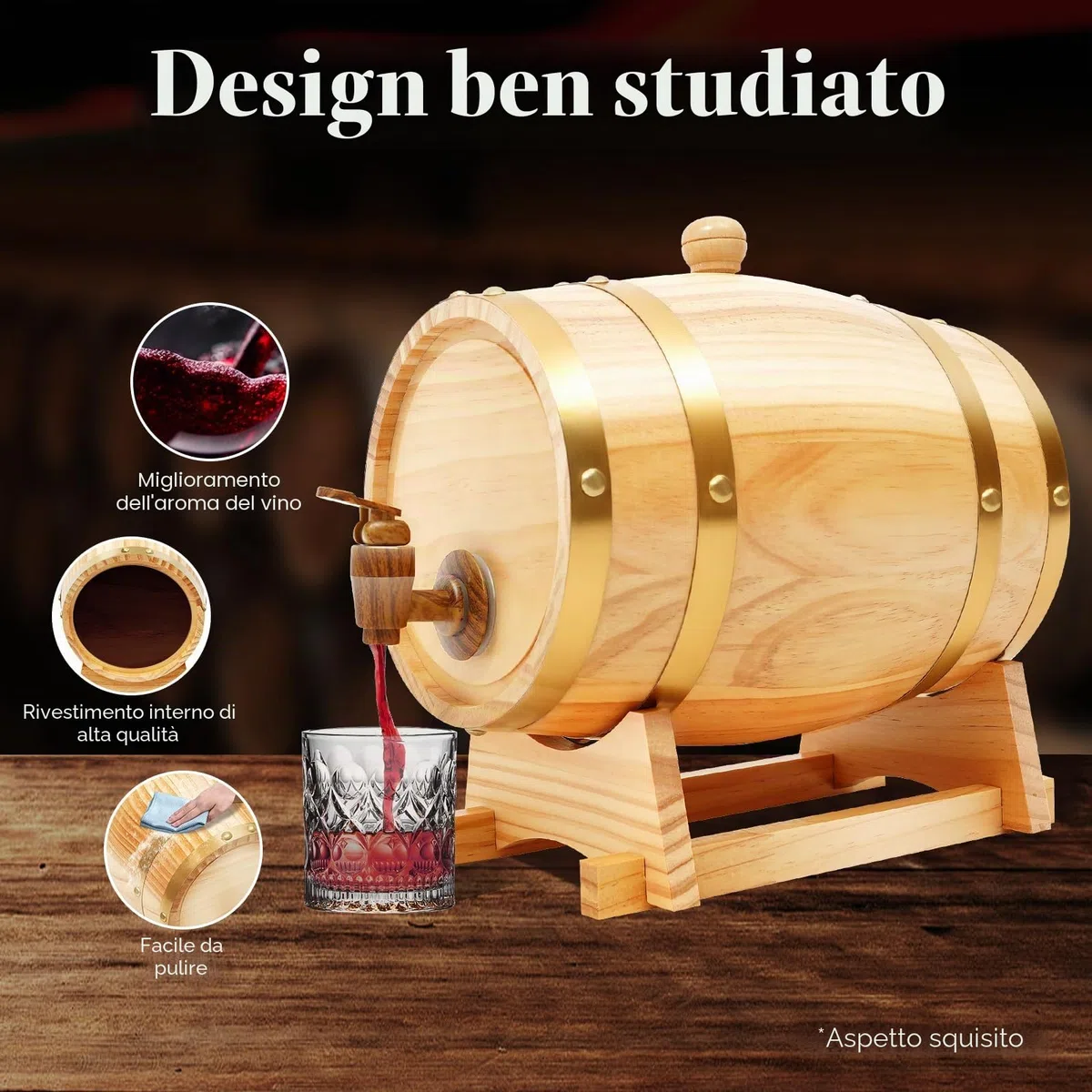 Botte di vino da 3 litri in legno con tappo e rubinetto, botte per whisky, vino