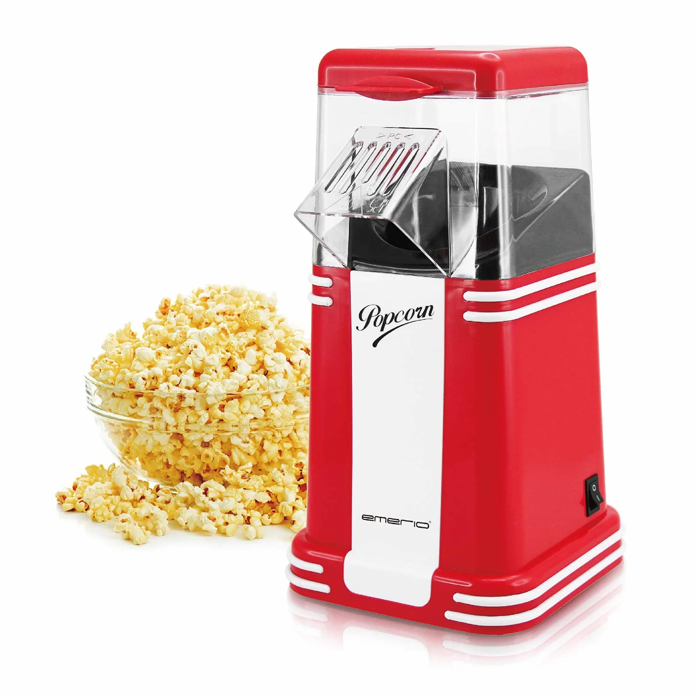 Emerio Macchina per popcorn Maker, deliziosi popcorn per la casa, facile e veloce, 60 g di mais per passaggio, 1200 Watt, facile pulizia, tecnologia ad aria calda, senza BPA, piccola
