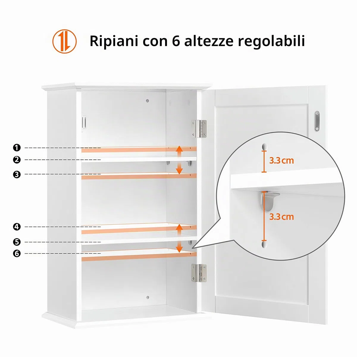 Yaheetech Mobile da Muro, Mobiletto Pensile Bagno cona Anta e Ripiano Regolabile, Armadietto da Parete, Mobile Sospeso Bianco