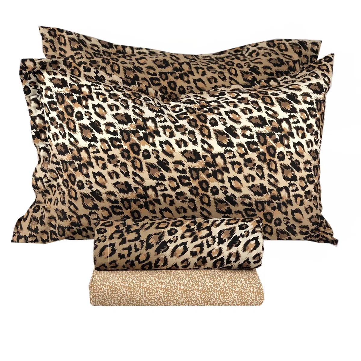 Completo Lenzuola 100% Cotone Matrimoniale due piazze Animalier Maculato Marrone