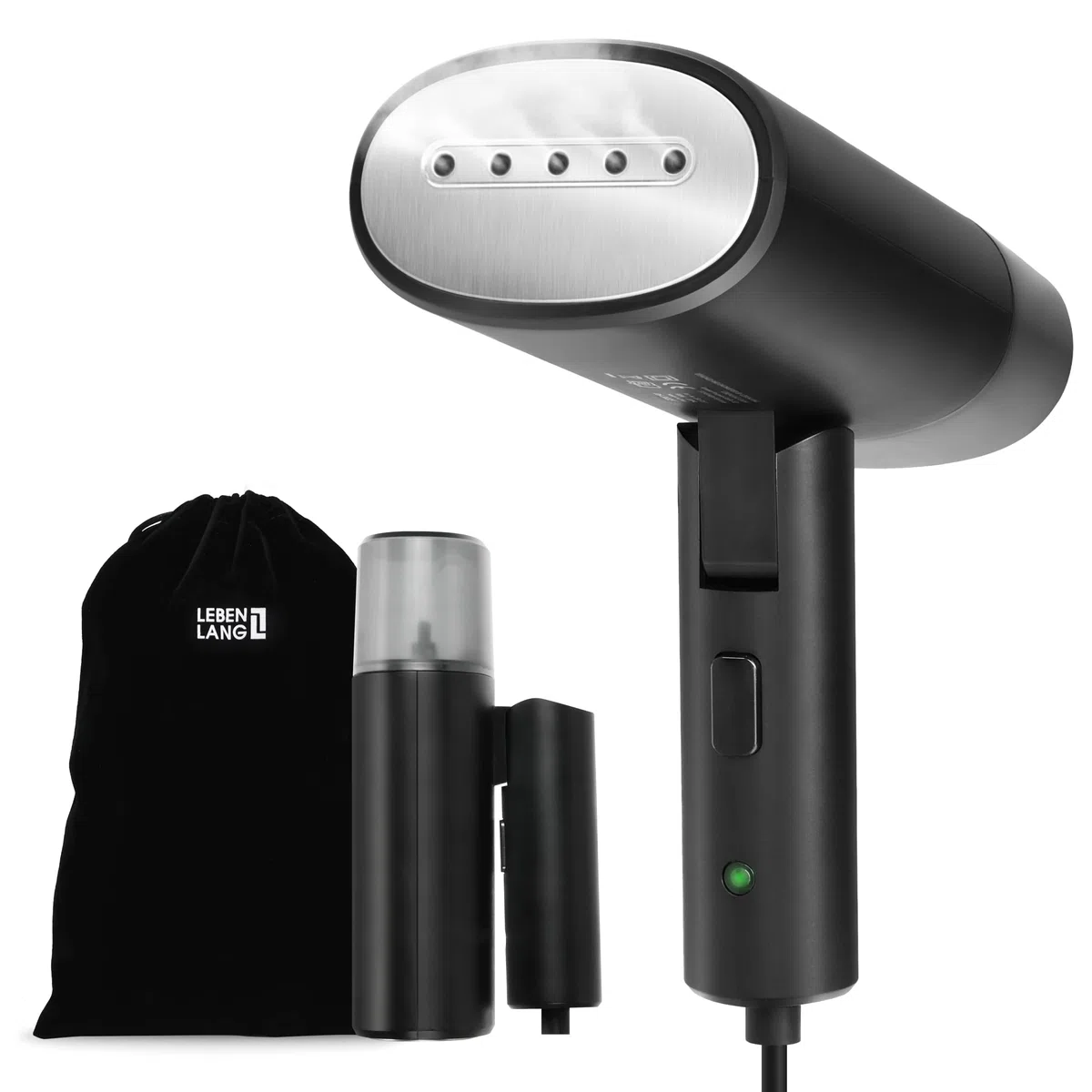 LEBENLANG Ferro da stiro da viaggio - Compatta pieghevole & Incl.con set da viaggio I Ferro da stiro verticale & Portatile Stiratore verticale Stirella a vapore (Nero - 900W & 120ml)