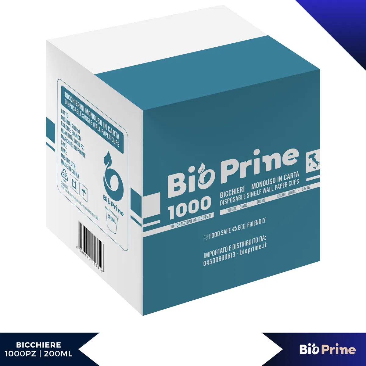 1000pz - Bicchieri Acqua in Carta 200ml - Bicchieri 200ml Biodegradabili - Per Bevande Calde, Acqua e Bibite - Bicchieri Usa e Getta.
