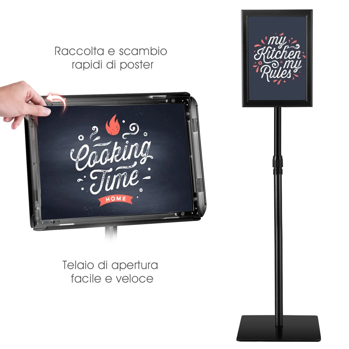 RELAX4LIFE Stand Espositore da Terra per Poster con Cornice a3/a4 in Plexiglass, Altezza Regolabile e Basa Quadrata Girevole a 360° (NERO, A4-1 PEZZO)