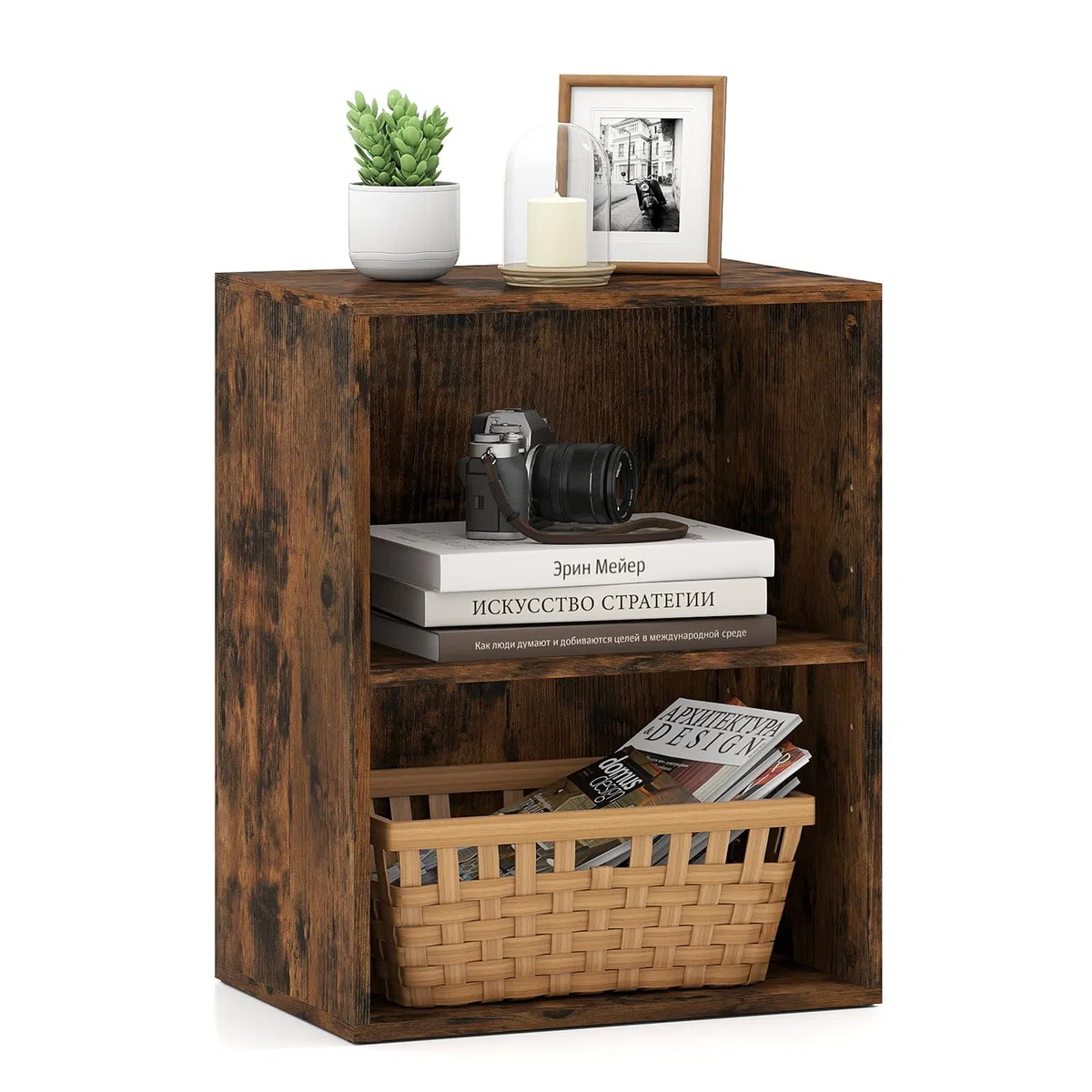 COSTWAY Libreria a 2 Ripiani Aperti, Libreria da Terra con Ripiano Regolabile a 5 Posizioni, Espositore con Tappetini Antiscivolo per Libri Riviste e Dischi, 42x29,5x53,5 cm (Marrone)