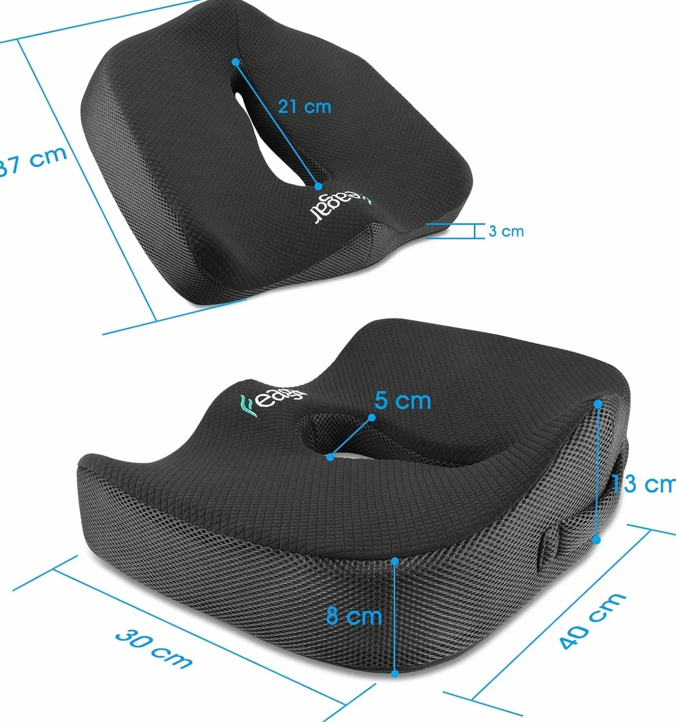Feagar Cuscino per Sedile - Cuscini Ergonomico Sedile per Coccige Sciatica Lombare - Cuscino Memory Foam per Ufficio Casa Auto Sedia a Rotelle, Nero