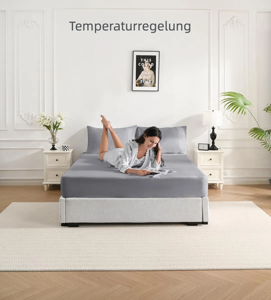 Lenzuolo con Angoli 90x200 cm Singolo, in Bambù e Seta Vegana, Altezza Fino a 35 cm, Biancheria da Letto Rinfrescante, Antibatterico, Grigio