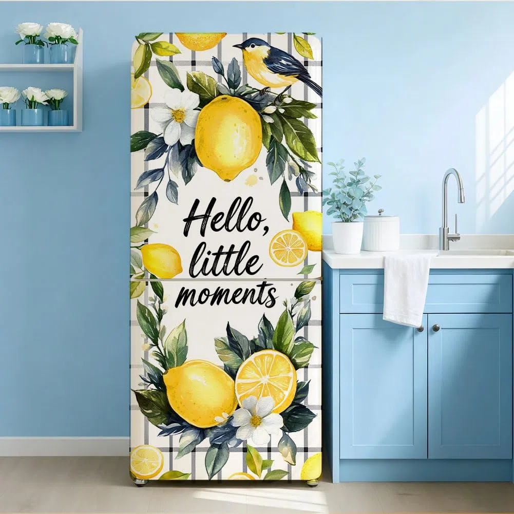 Set di 2 involucri autoadesivi per frigorifero, motivo corona di limoni, rimovibili, per decorare cucina, bar, 41,5 x 200 cm