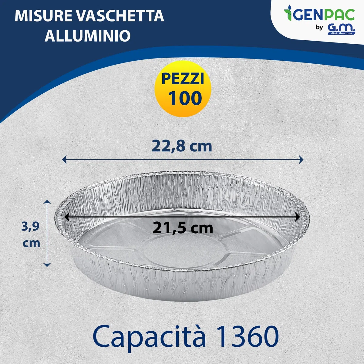 GM 100 Vaschette Alluminio Rotonde 22,5 cm da 1360 cc – Usa e Getta per Forno e Congelatore – Ideali per Torte e Gastronomia