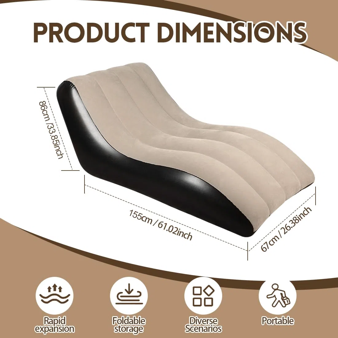 LOMUG Divano gonfiabile, 155 x 86 x 67 cm, per esterni, campeggio, impermeabile, gonfiabile, portatile, con pompa ad aria, per interni ed esterni, campeggio, spiaggia, parco