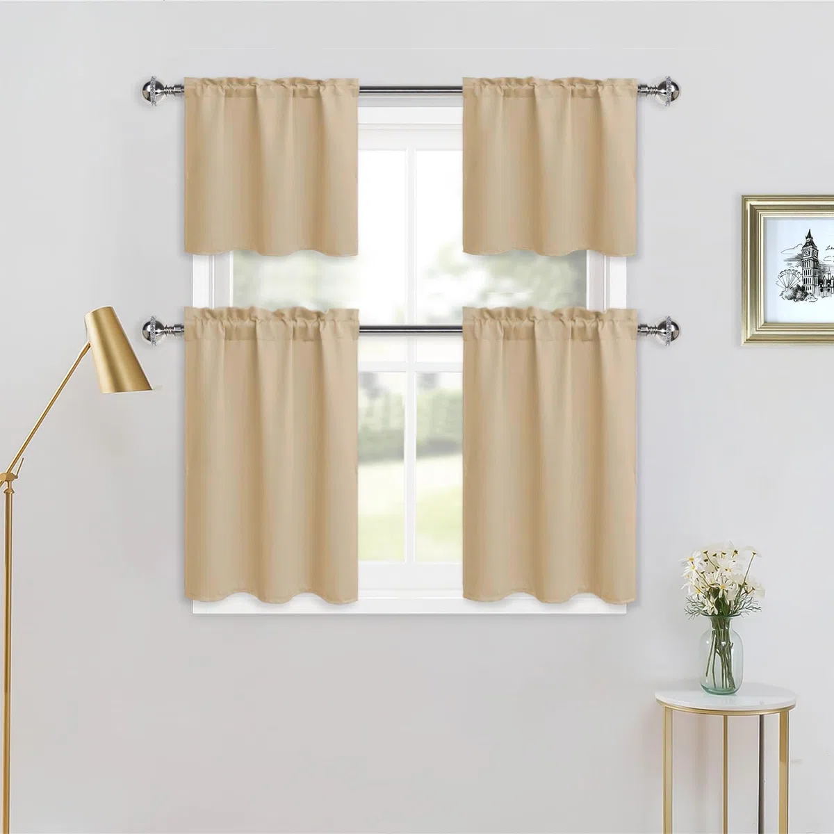XWZO Tende oscuranti, da cucina, da bistrò, per piccole finestre, roulotte, 66 cm x 77 cm, beige per pannello, set da 2 pezzi