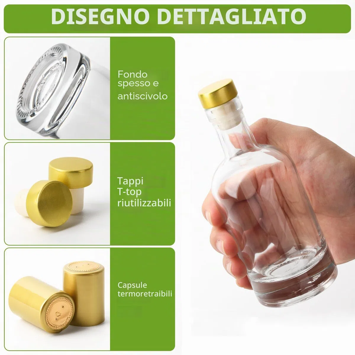 YBCPACK 12 piccole bottiglie di vetro da riempire da 100 ml, bottiglie vuote di liquore, grappa con tappo, tappo termoretraibile, imbuto, etichette, penna, perfetta per zaba, liquori e succhi di