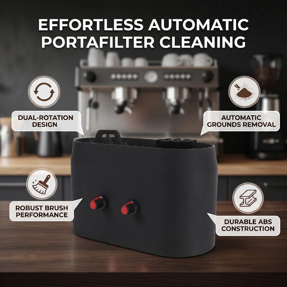 Detergente per Portafiltro Elettrico per caffè, unità di Pulizia per Portafiltro Alimentata in ABS Spazzola a Doppia Rotazione Estrazione di Detriti di caffè Motorizzata