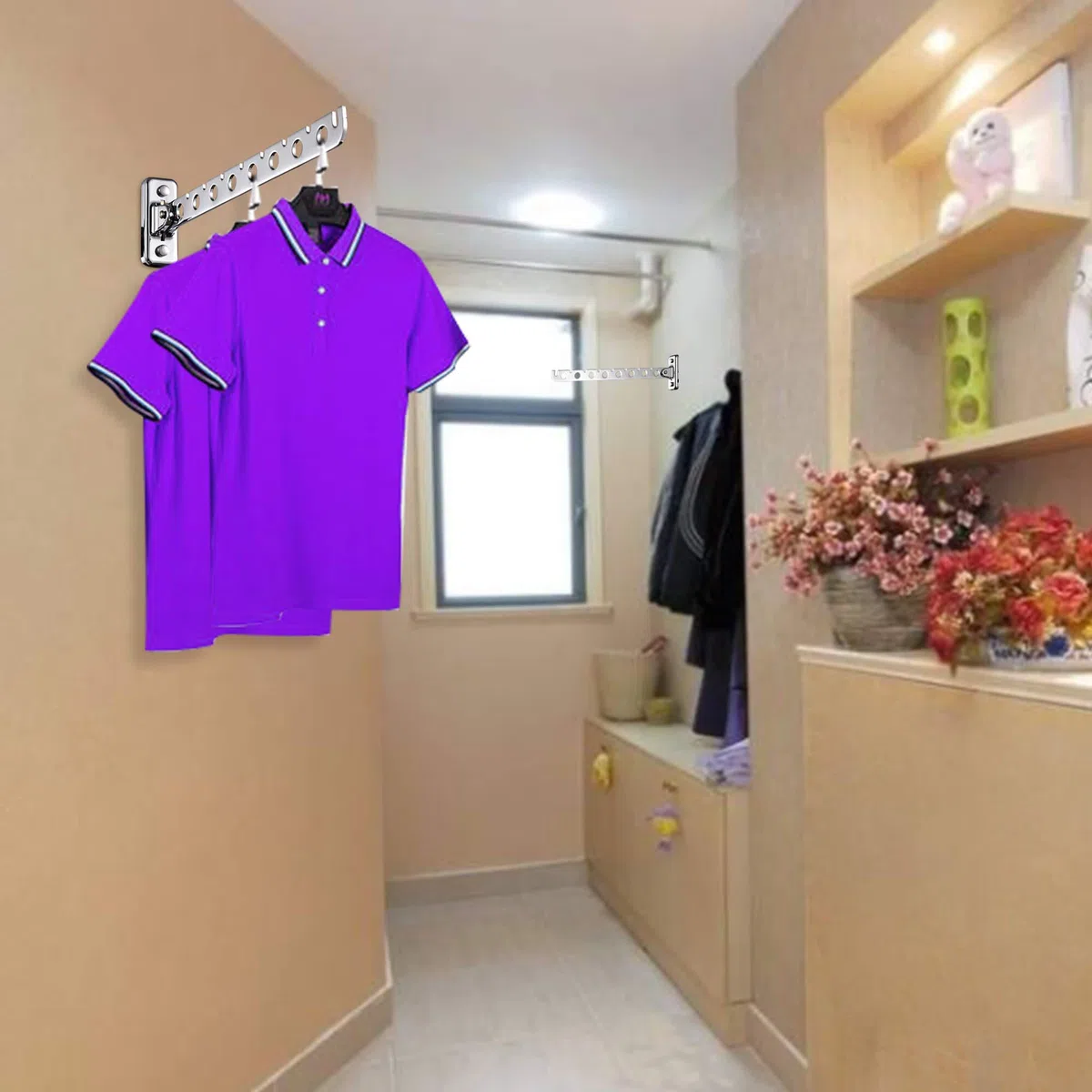 Laundry Hangers Wall Mount Clothes Hanger Rack Laundry Room Clothes Hanger Wall Mounted Clothes Rack Stainless Steel Clothes Hooks with Swing Arm Laundry Hanger Dryer Rack 2 Pack