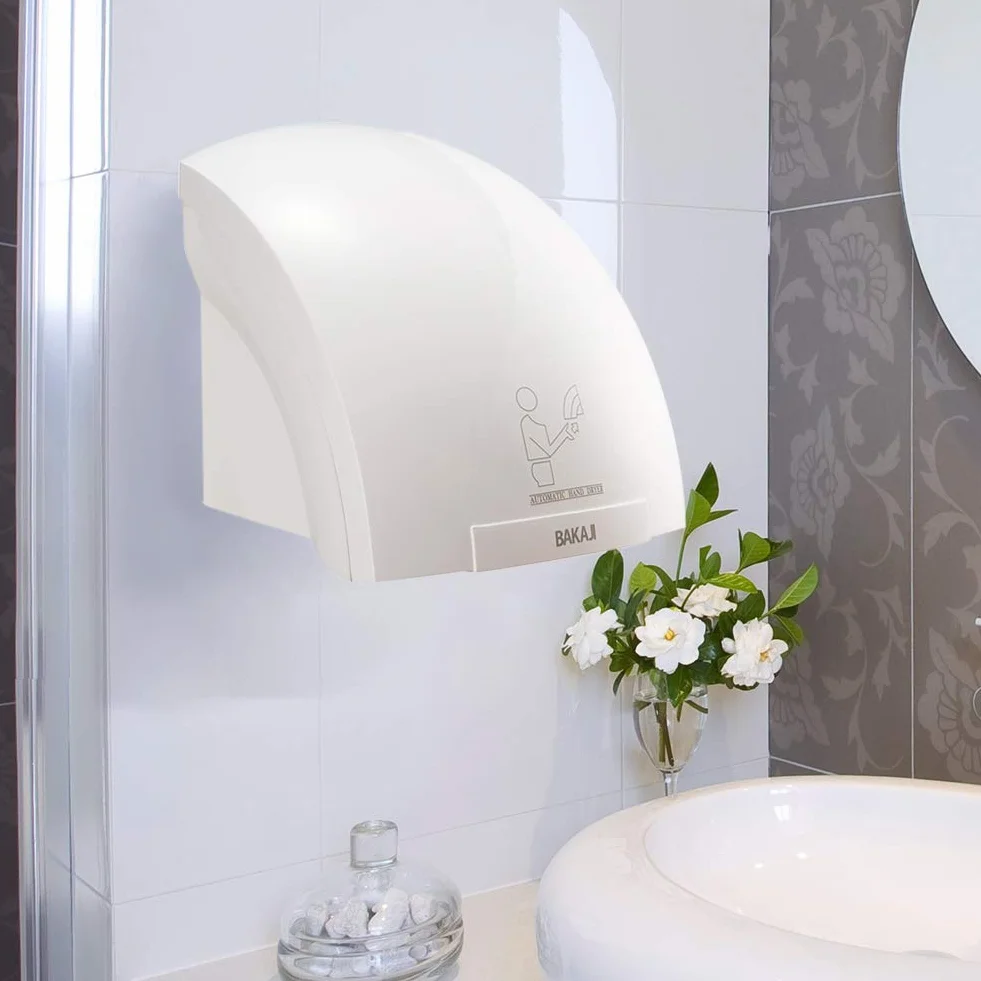 BAKAJI Asciugamani Automatico Elettrico Hotel Asciuga Mani ad Aria Calda da Parete Bagno con Sensore Fotocellula (2000 Watt)