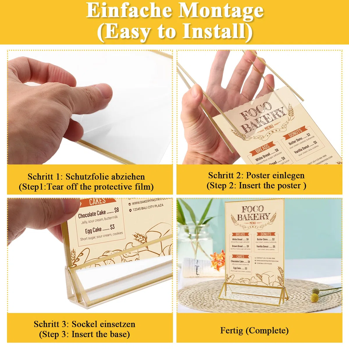 12 espositori da tavolo trasparenti formato A6, 10 x 15 cm, in acrilico, per matrimonio, con bordo dorato, formato A6, supporto doppio a T, per foto, caffè, ristorante, uffici