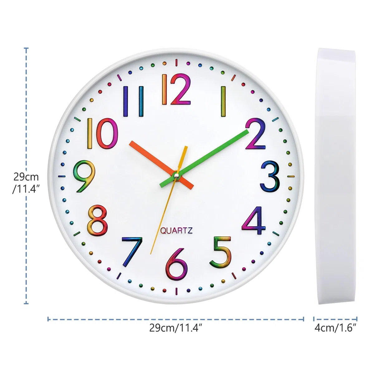 Orologio da Parete per Bambini Orologio per la Camera da Letto, Adatto per la Scuola Quadrante Arcobaleno 30 cm