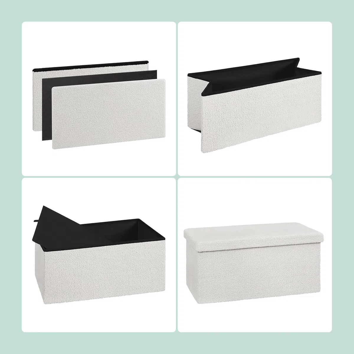 Panca Relaxdays, con Contenitore, Tessuto Teddy, Pieghevole, Imbottita, HLP: 38x76x38 cm, Bianca