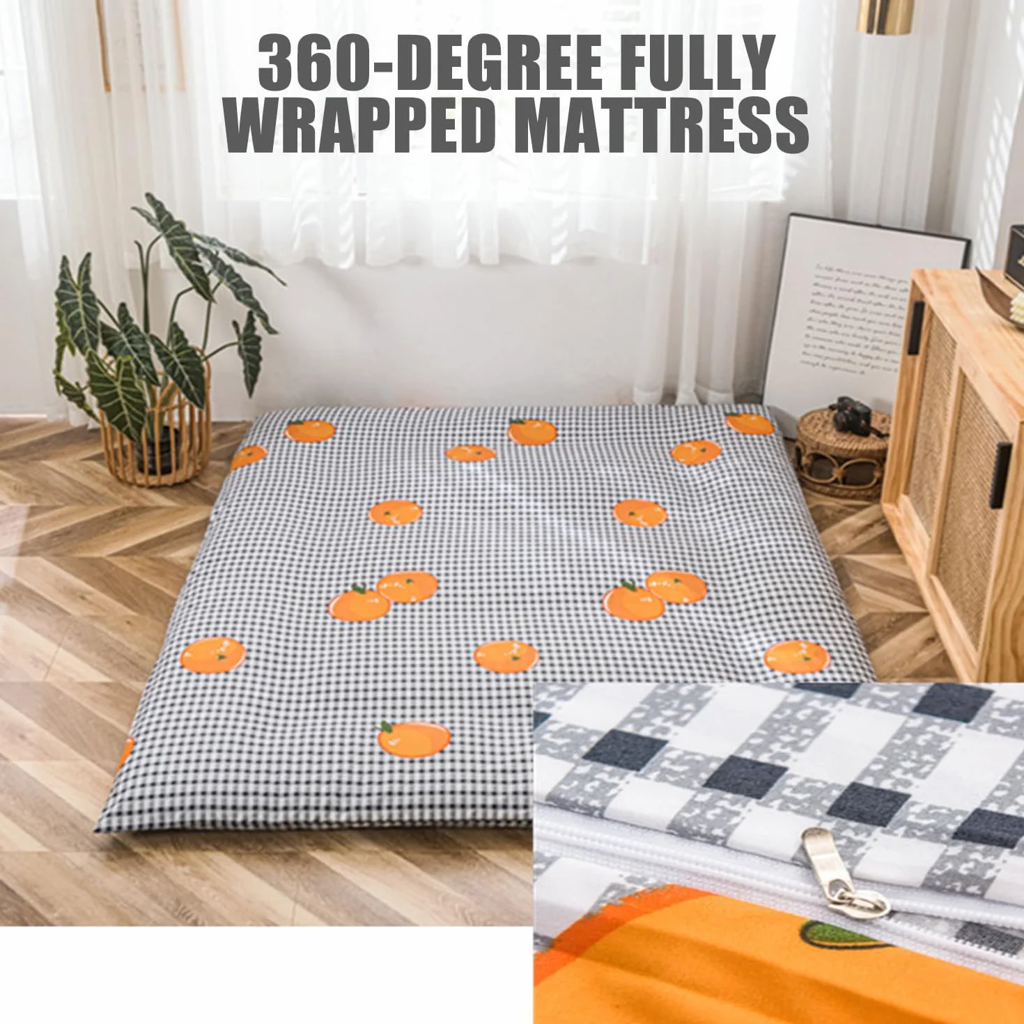 Coprimaterasso Futon da Pavimento con Cerniera Queen Coprimaterasso Futon da Pavimento Giapponese Coprimaterasso Antipolvere Fodera per Futon Copertina Morbida,C,180x200cm(King)