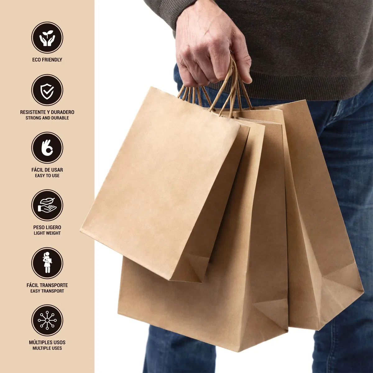 BOXPACKING | Sacchetti Carta con Manici | 50 Busta Regalo | 25 Buste Regalo Medie (32x24x11 cm) e 25 Sacchetti carta Piccoli (24x18x8 cm) | Shopping Bag | Borse Carta con Manico | Carta Kraft 115 g/m²