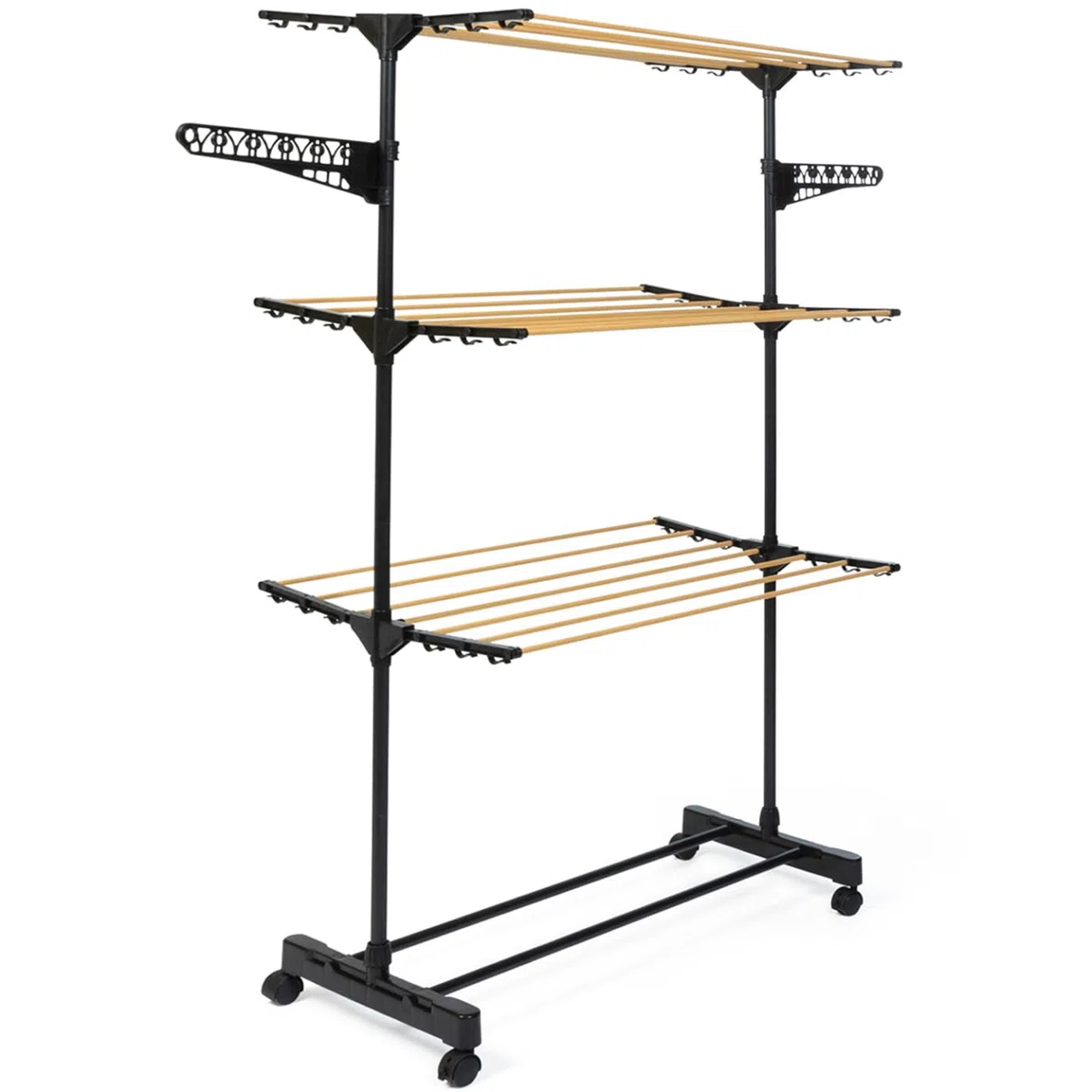 IDMarket - Stendibiancheria in acciaio MAXIMA inox nero e legno H.145 cm