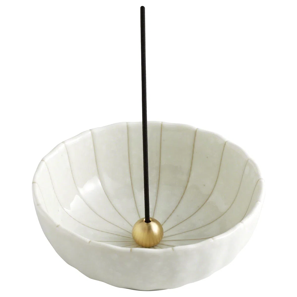 Asayu Japan Porta Incenso a Fiore di Loto per Bastoncini con Cattura Ceneri in Ceramica e Bruciatore di Incenso in Ottone, Fatto in Giappone - Fiore di Loto Bianca
