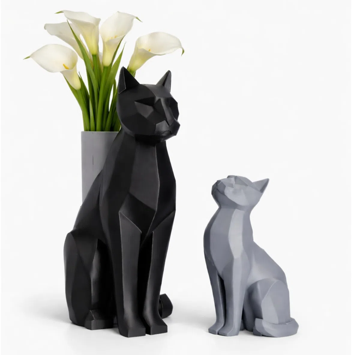 Set di 2 figurine di gatto con vaso porta fiori, statua di gatto nero e grigio per la decorazione domestica, idea regalo per gli amanti dei gatti, donna ragazza ragazzo regalo di compleanno.