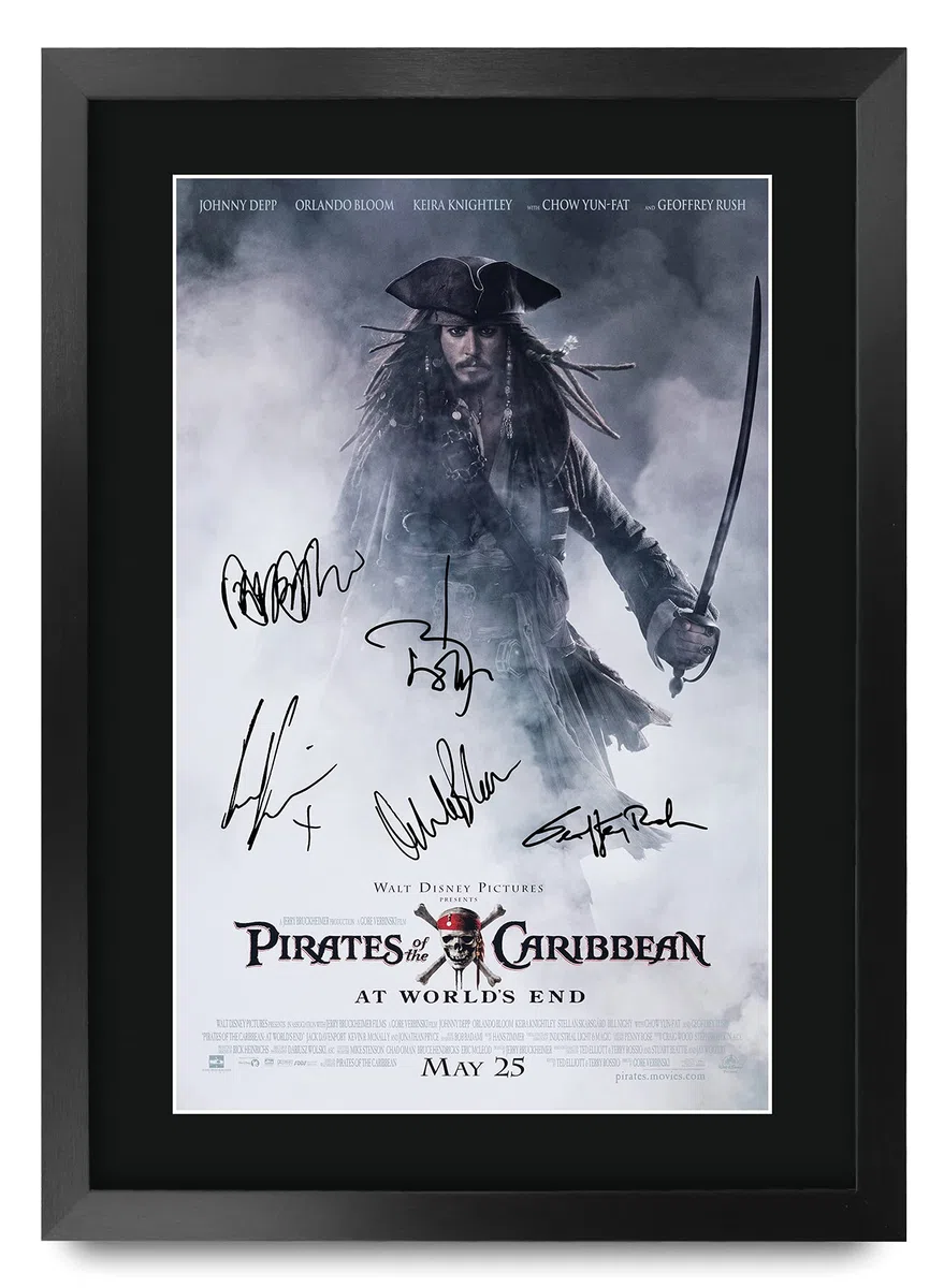 HWC Trading FR A3 Pirates of the Caribbean 3 At World's End Jonny Depp Regali Stampato Poster Firmato Autografo Immagine Per Film Memorabilia Tifosi - A3 Framed