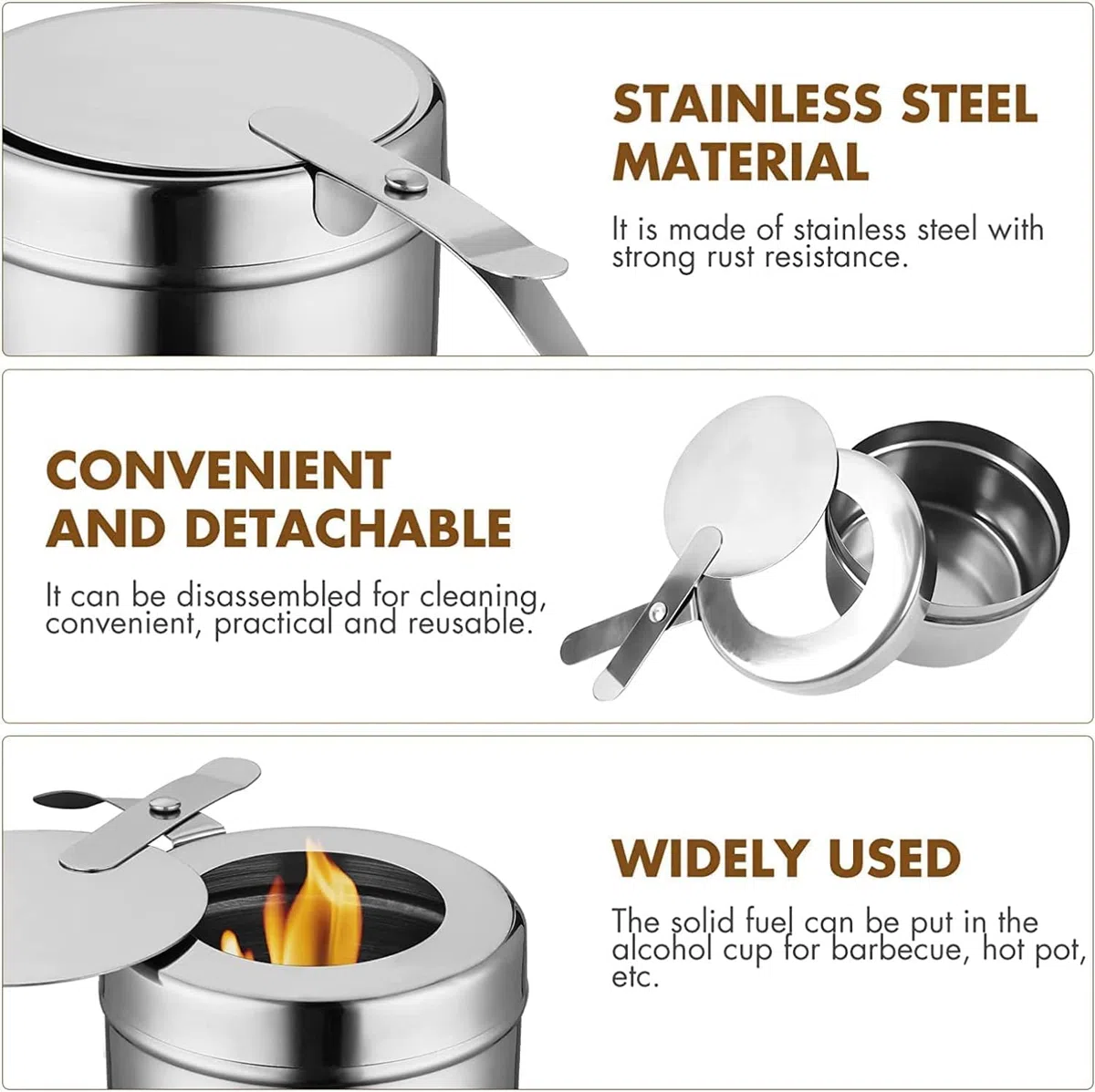 12 Pezzi Contenitore per Pasta Combustibile per Fonduta, Scaldavivande per Chafing Dish in Acciaio Inox, con Regolatore di Fiamma Fuel Holder, Cucina ad Alcool per Hotpot, Drypot