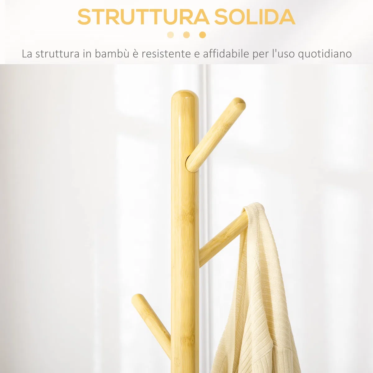 HOMCOM Albero Appendiabiti a 8 Ganci con Base Rotonda, Appendiabiti da Terra in Bambù, Legno e Metallo, Ø37.8x175.6 cm, Color Legno e Grigio