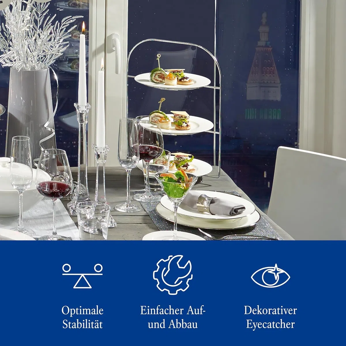 Villeroy & Boch Anmut Etagere in Acciaio Inossidabile di Alta qualità, Piatto da Servizio a 3 Piani per Buffet o Brunch, con Piatti da Cucina Combinabili, 40 cm