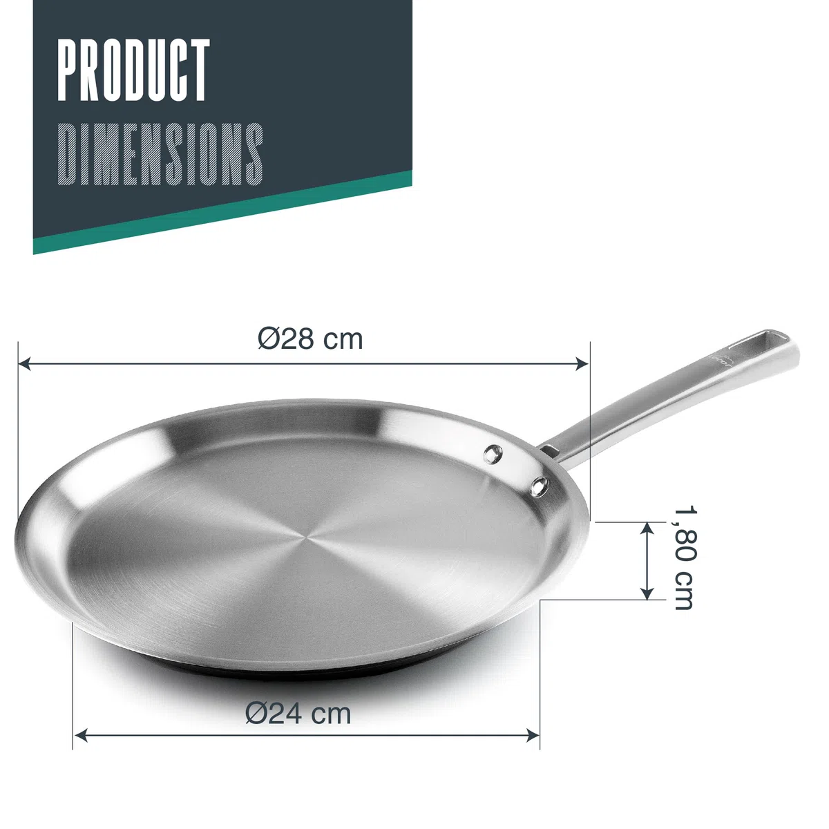 LACOR - 45829 - Macchina per crepe per buongustai, acciaio inossidabile 18/10, senza PFOA, impugnatura, fondo diffusore di calore a sandwich, adatta all'induzione e lavabile in lavastoviglie, Ø28 cm