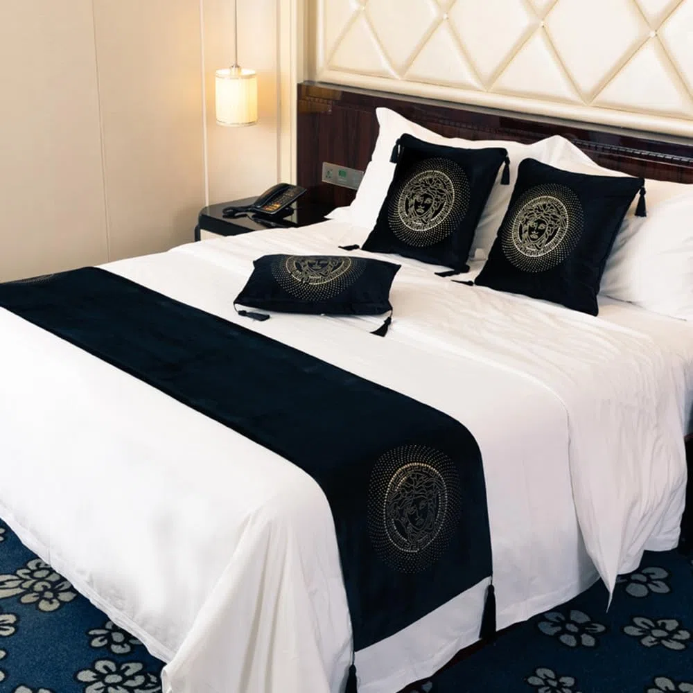 Stile Europeo Letto Runner Hotel Sciarpa Copriletti Copriletti Letto di Lusso Runner e Cuscini Coordinati Camera da Letto Bedding Protector-Black||210X45cm for 1.5m Bed