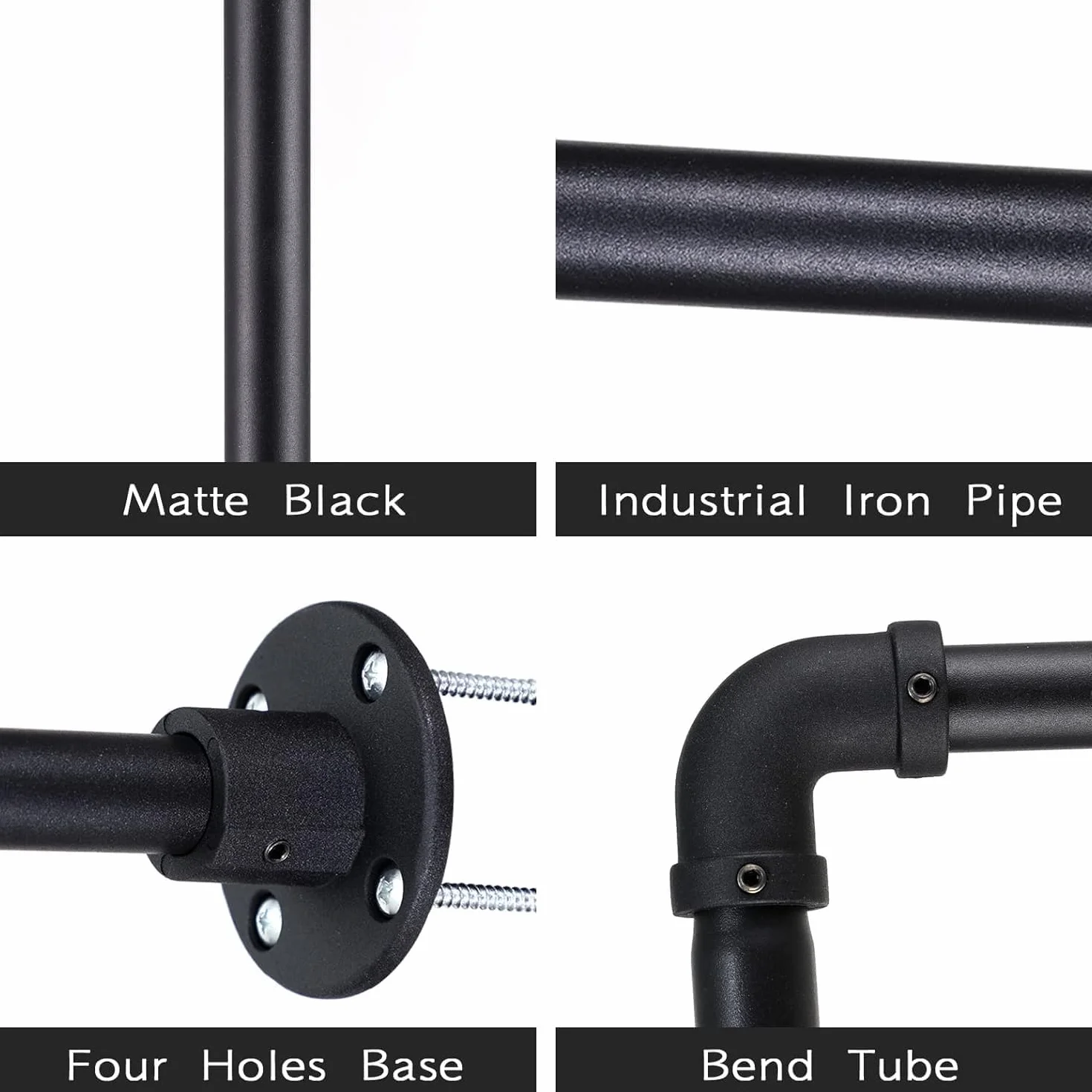 Barra Appendiabiti da Parete, 120cm Appendiabiti per Tubo Industriale in Acciaio inossidabile Asta Appendiabiti da Parete Rustico Vintage in Stile/Nero Opaco