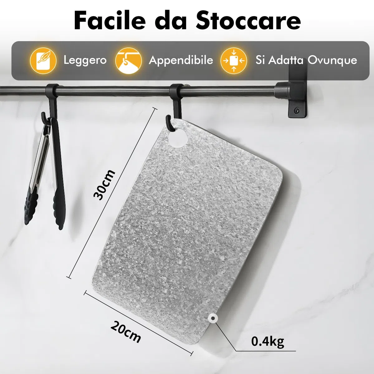 Tagliere in Titanio Puro al 100% per Cucina - Doppia Faccia Antibatterica Tagliere da Cucina con Superficie Cristallina, per Interno ed Esterno (30x20 cm)