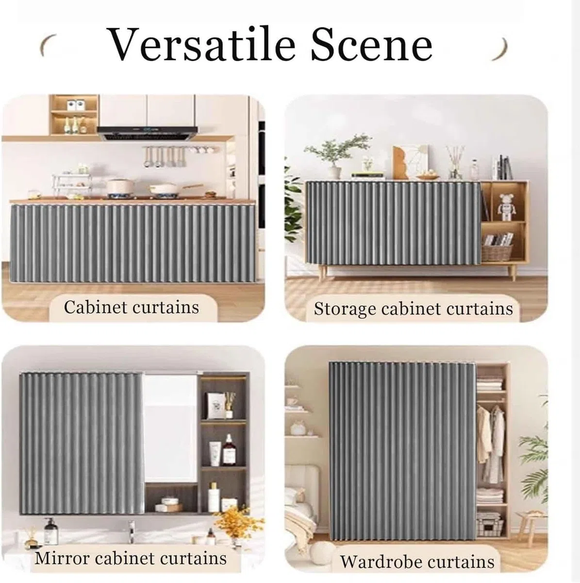 Tendina Sottolavello Cucina Con Binario Tenda Per Armadietti Da Cucina, Tenda Antipolvere, Pieghevole Per Armadi, Bagni e Lavatrici,Grey-W90cm/H90cm