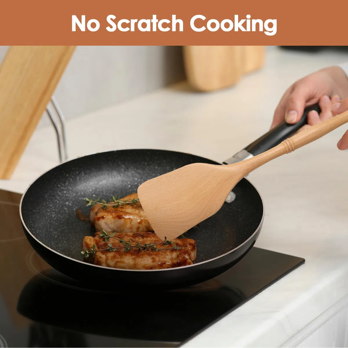comfoyar Utensili da Cucina Set, 7 Pezzi Cucchiai di Legno per Cucinare Set con Spatola e Ladle, Resistente al Calore Mestoli in Legno per Pan Antiaderente-Faggio