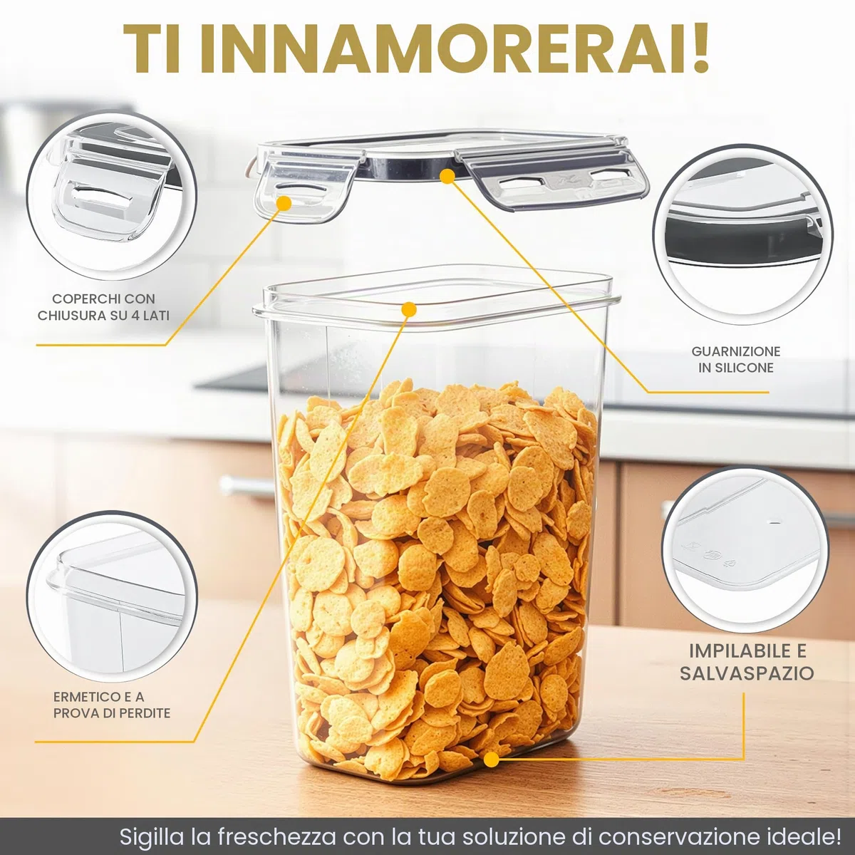 KICHLY, contenitori ermetici per alimenti con coperchi (confezione da 24) - Organizzatori e contenitori per dispensa - Contenitori per dispensa o cucina senza BPA - Ideali per cereali, farina