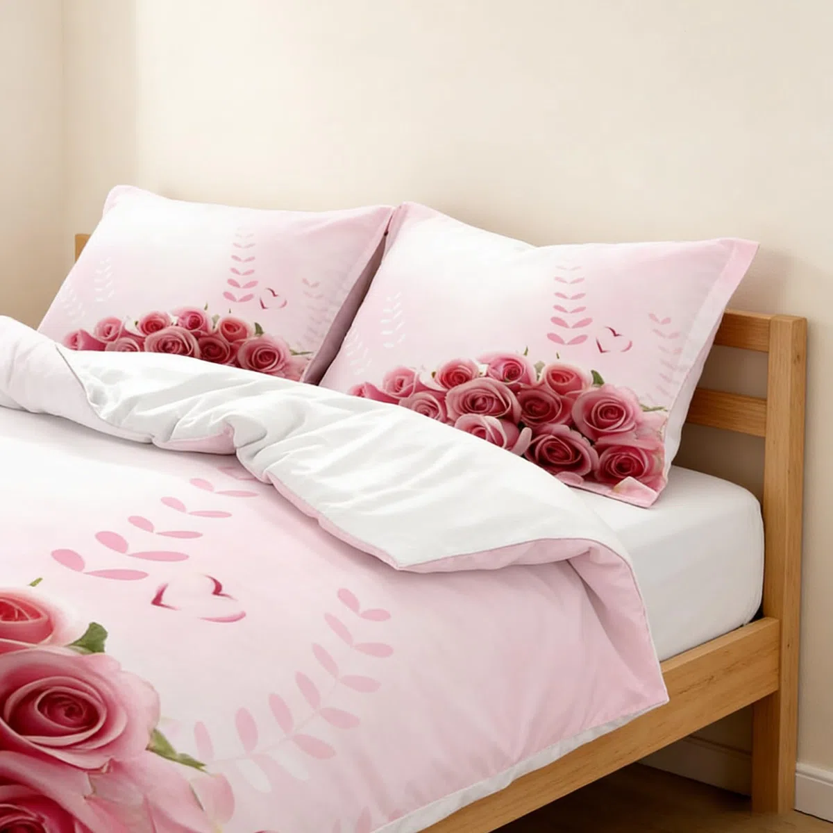Set Copripiumino 3 Pezzi con Motivo Rose 3D, Biancheria da Letto con Fiori Rossi e Cuori, Romantico per Adulti (A, 220 x 240 cm)