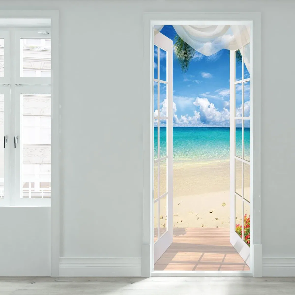 Adesivo murale 3D per porte interne, impermeabile e autoadesivo, in PVC decorazione da parete – spiaggia scenario porta poster adesivi per camera da letto soggiorno, 77 x 199 cm (A-02)